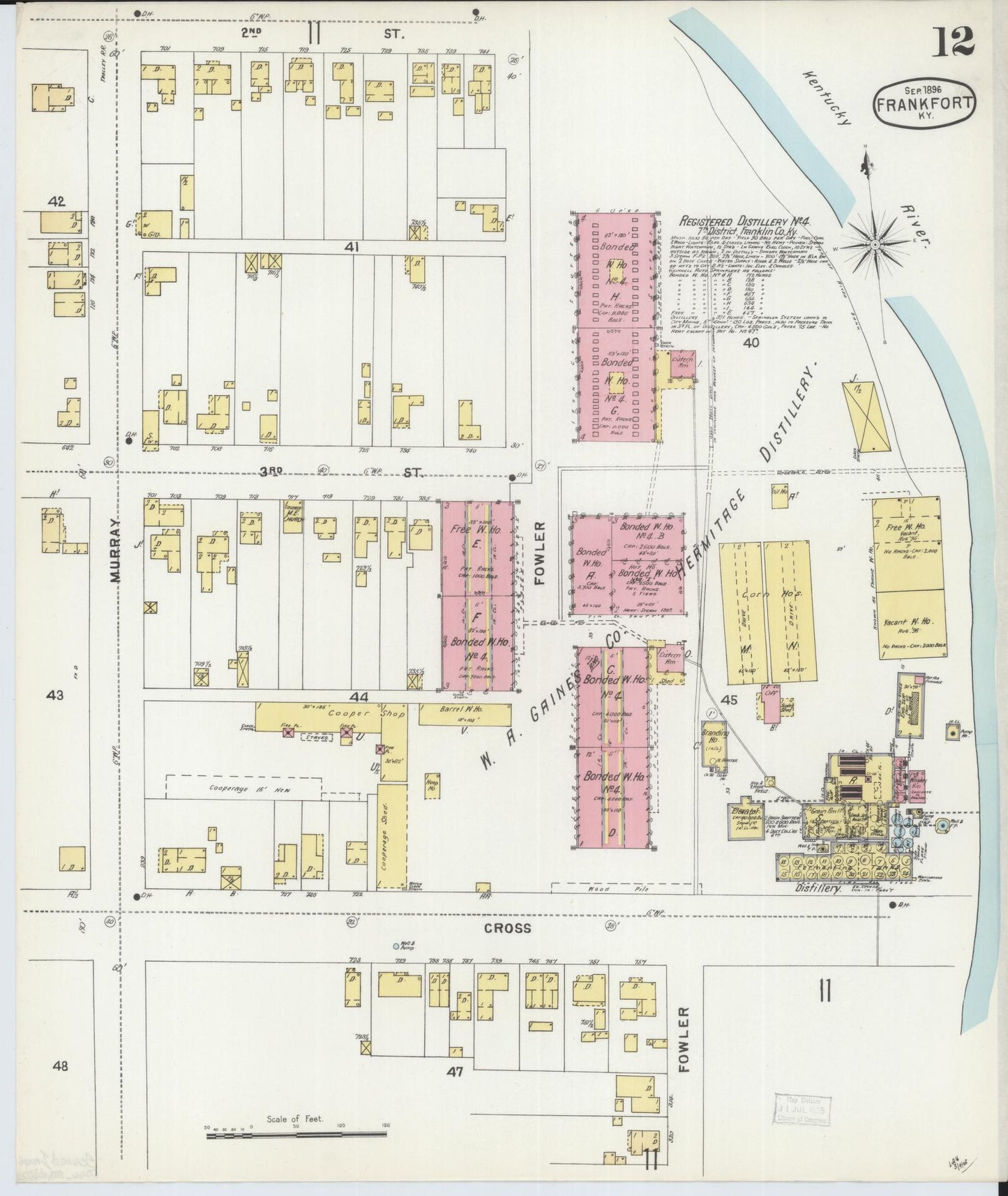 Sanborn Fire Insurance Map from Frankfort, Franklin County, Kentucky (1896), Sheet #0012 - Historic Sanborn Fire Insurance Map Print, vintage old map wall art, antique decor, genealogy gift, Kentucky Kentucky map