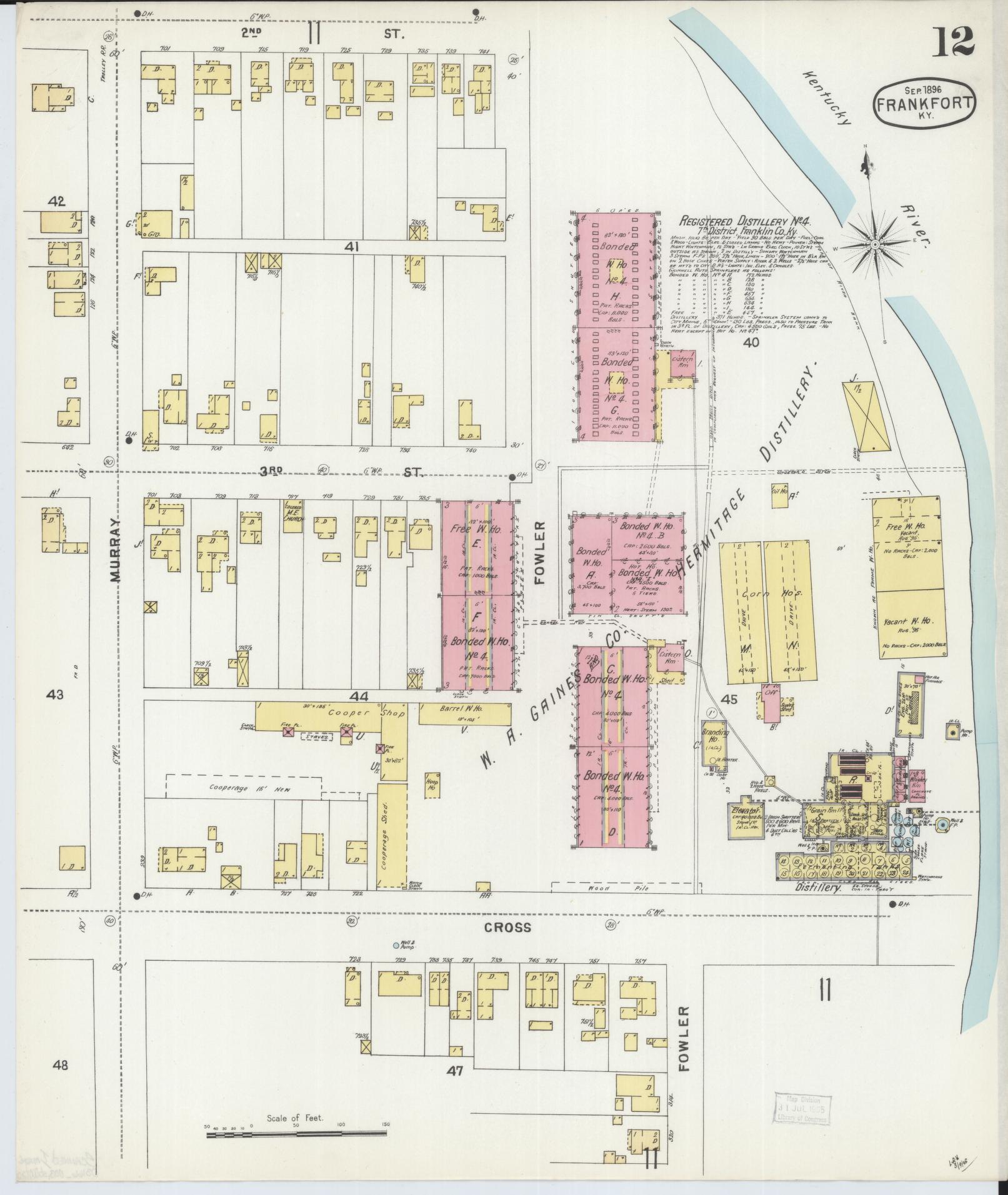Sanborn Fire Insurance Map from Frankfort, Franklin County, Kentucky (1896), Sheet #0012 - Historic Sanborn Fire Insurance Map Print, vintage old map wall art, antique decor, genealogy gift, Kentucky Kentucky map