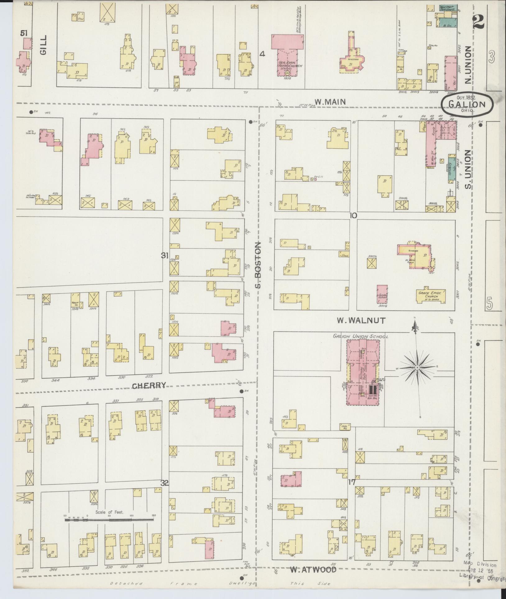 Sanborn Fire Insurance Map from Galion, Crawford County, Ohio (1892), Sheet #0002 - Complete Map Set gallery image, historic Sanborn map, vintage wall art, Ohio Ohio