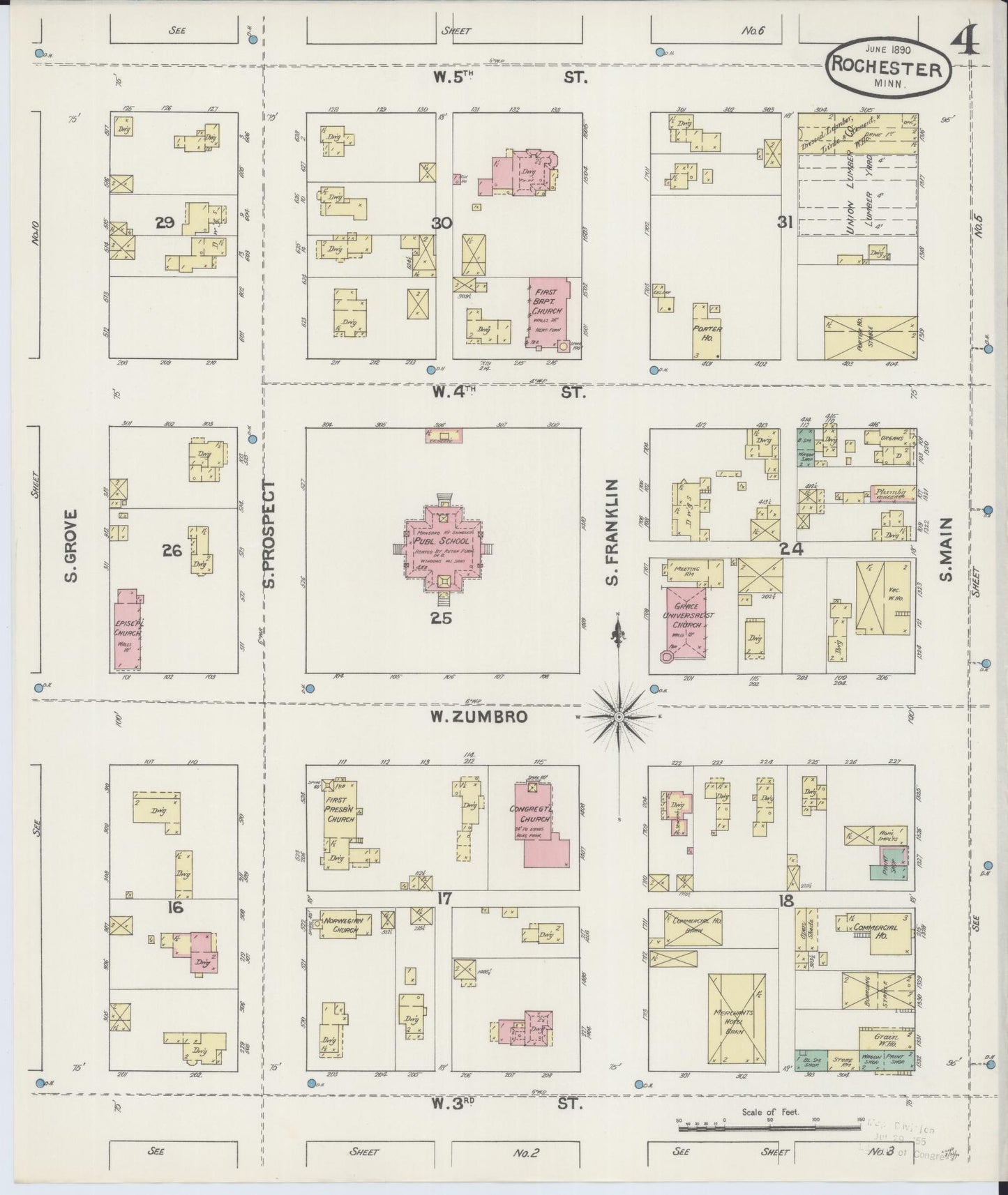 Sanborn Fire Insurance Map from Rochester, Olmsted County, Minnesota (1890), Sheet #0004 - Complete Map Set gallery image, historic Sanborn map, vintage wall art, Minnesota Minnesota