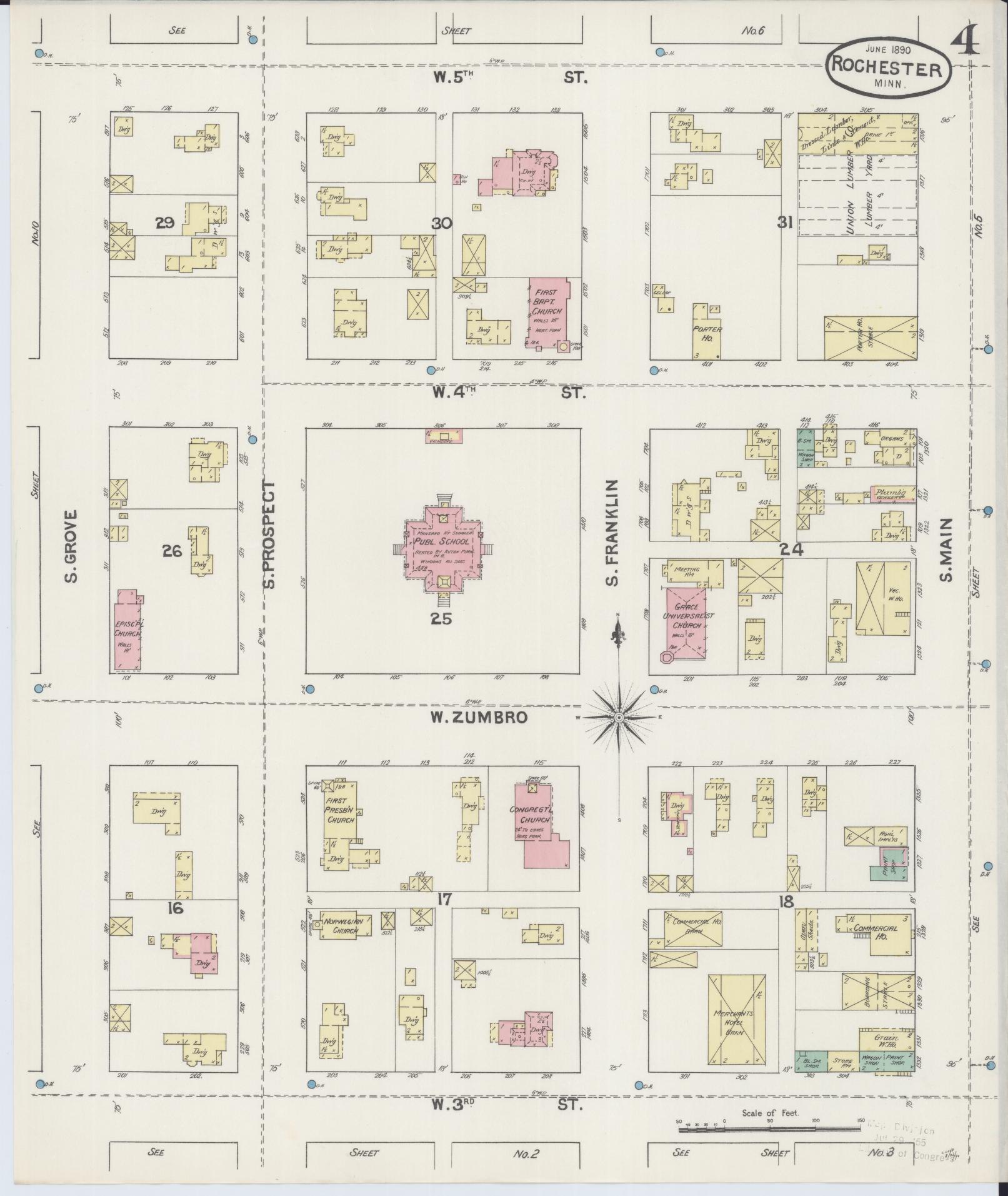 Sanborn Fire Insurance Map from Rochester, Olmsted County, Minnesota (1890), Sheet #0004 - Complete Map Set gallery image, historic Sanborn map, vintage wall art, Minnesota Minnesota