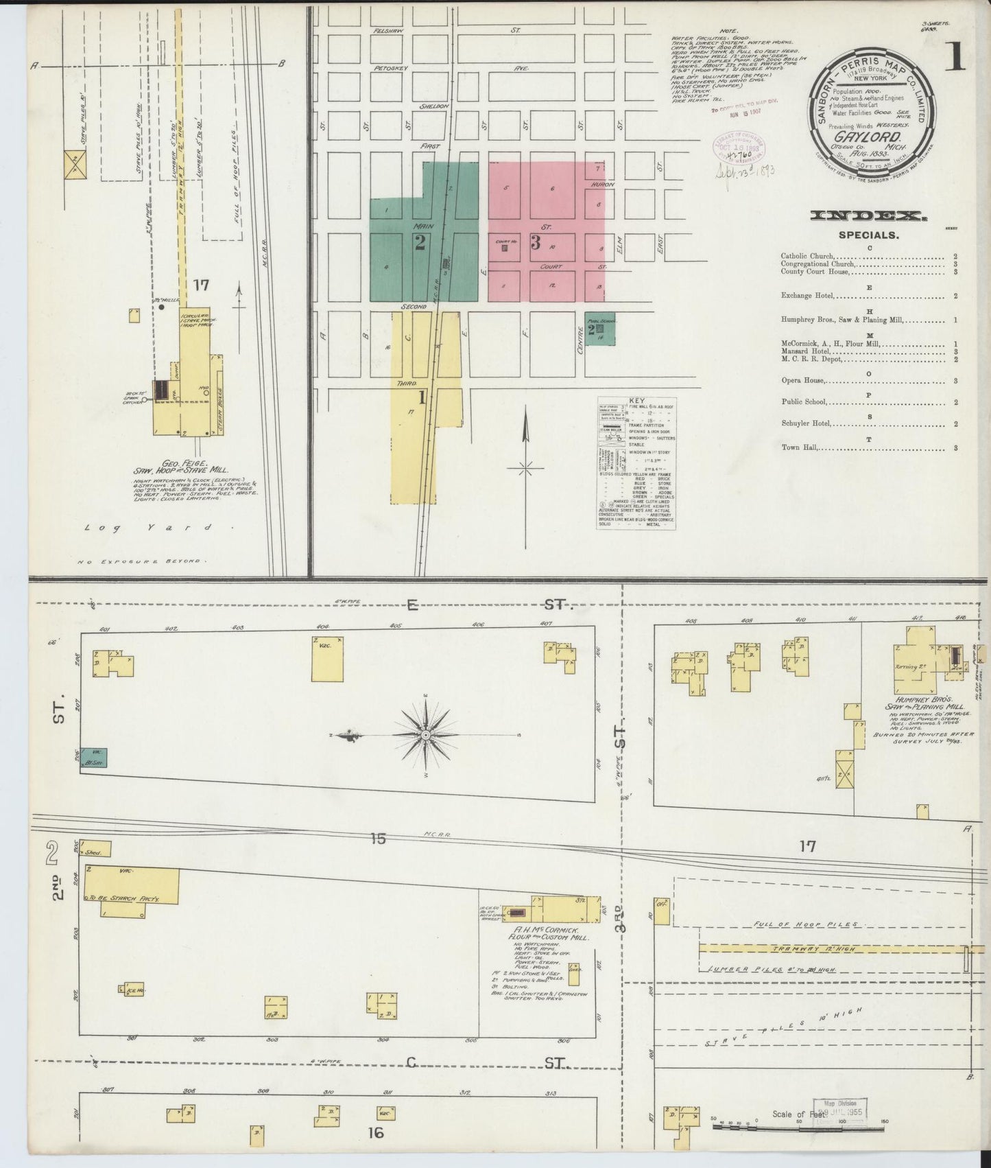 Sanborn Fire Insurance Map from Gaylord, Otsego County, Michigan (1893), Sheet #0001 - Complete Map Set gallery image, historic Sanborn map, vintage wall art, Michigan Michigan