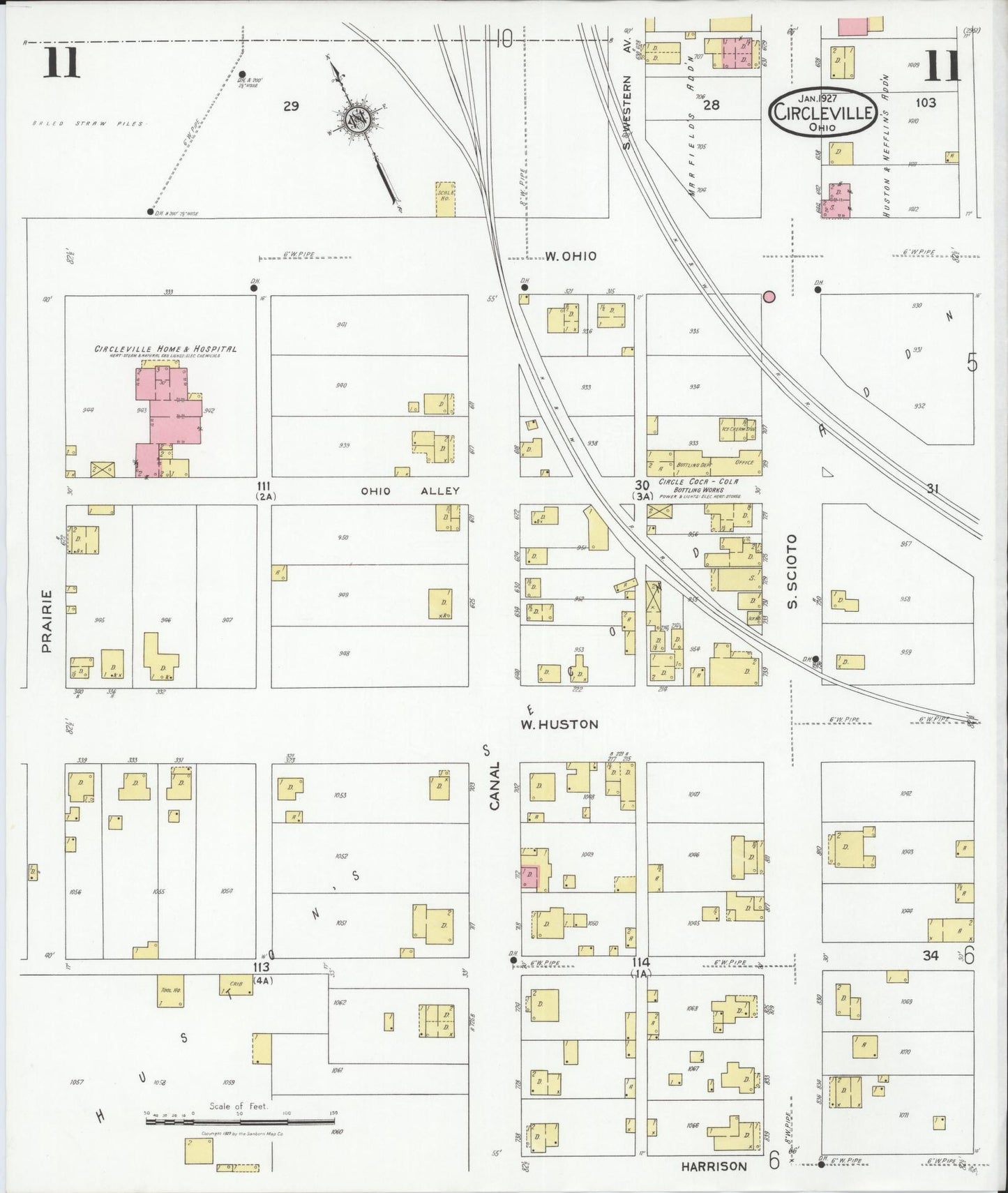 Sanborn Fire Insurance Map from Circleville, Pickaway County, Ohio (1927), Sheet #0011 - Historic Sanborn Fire Insurance Map Print, vintage old map wall art, antique decor, genealogy gift, Ohio Ohio map