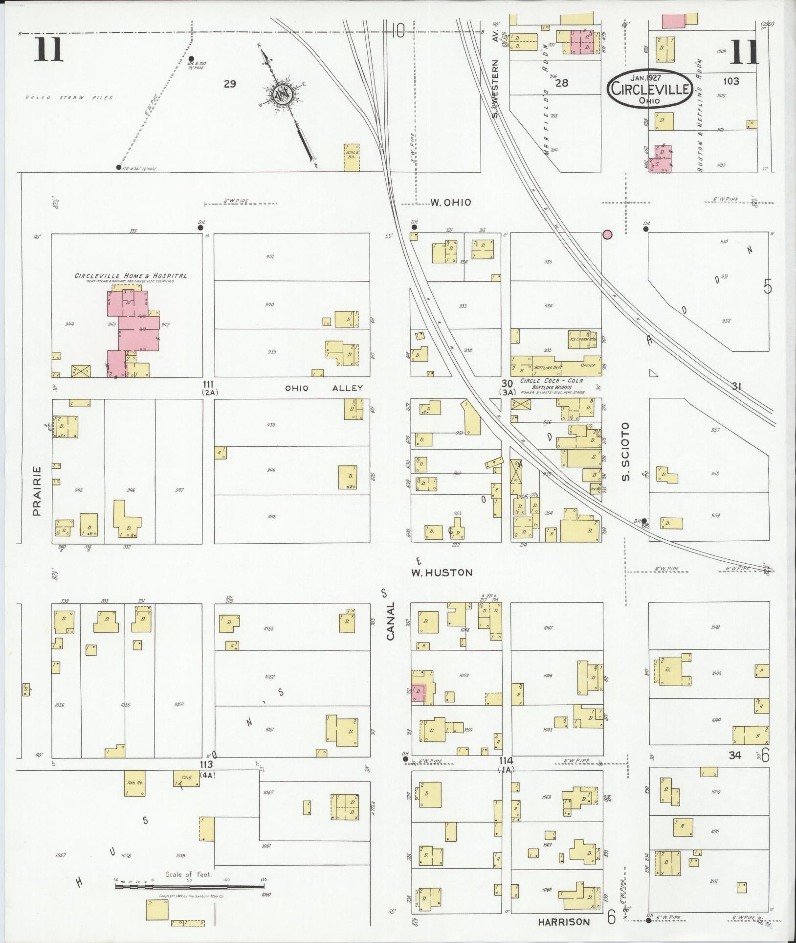 Sanborn Fire Insurance Map from Circleville, Pickaway County, Ohio (1927), Sheet #0011 - Historic Sanborn Fire Insurance Map Print, vintage old map wall art, antique decor, genealogy gift, Ohio Ohio map