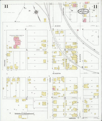 Sanborn Fire Insurance Map from Circleville, Pickaway County, Ohio (1927), Sheet #0011 - Historic Sanborn Fire Insurance Map Print, vintage old map wall art, antique decor, genealogy gift, Ohio Ohio map