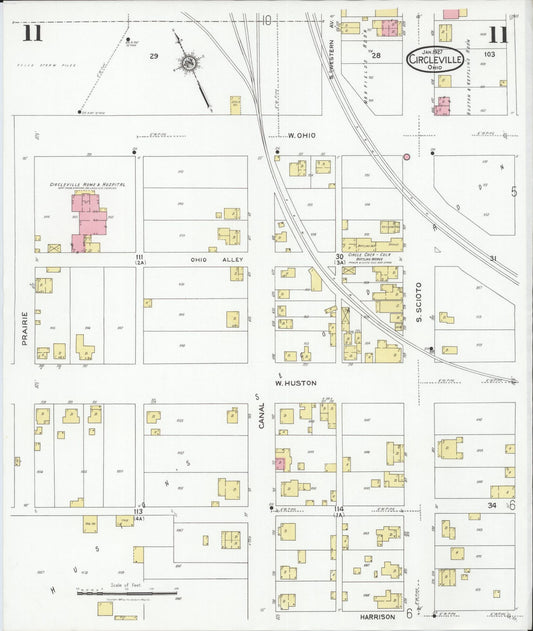 Sanborn Fire Insurance Map from Circleville, Pickaway County, Ohio (1927), Sheet #0011 - Historic Sanborn Fire Insurance Map Print, vintage old map wall art, antique decor, genealogy gift, Ohio Ohio map
