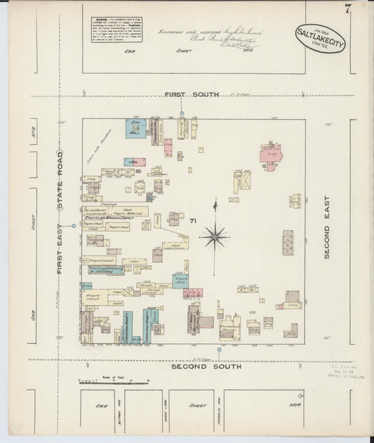 Sanborn Fire Insurance Map from Salt Lake City, Salt Lake County, Utah (1884), Sheet #0007 - Historic Sanborn Fire Insurance Map Print, vintage old map wall art, antique decor, genealogy gift, Utah Utah map