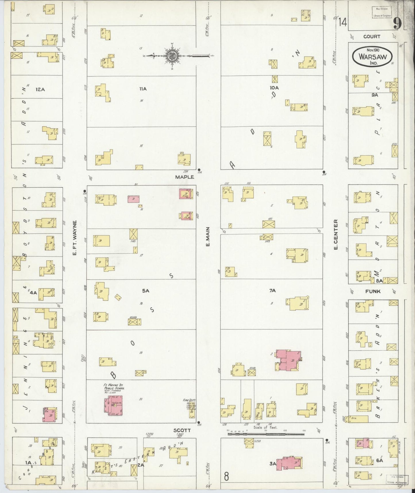 Sanborn Fire Insurance Map from Warsaw, Kosciusko County, Indiana (1910), Sheet #0009 - Complete Map Set gallery image, historic Sanborn map, vintage wall art, Indiana Indiana