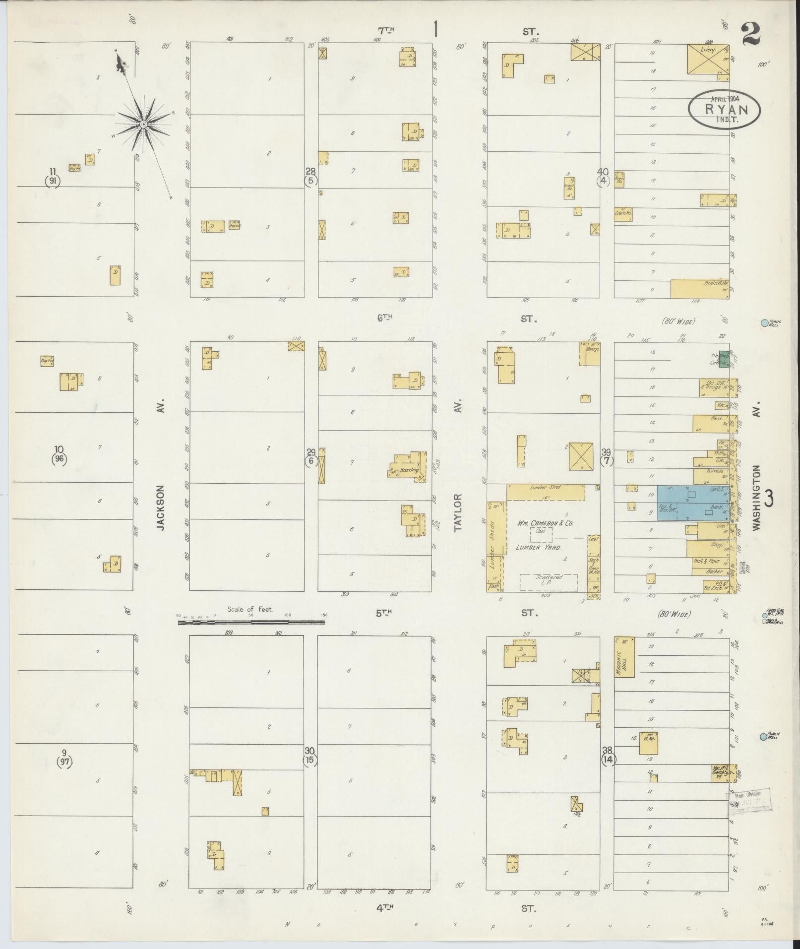 Sanborn Fire Insurance Map from Ryan, Jefferson County, Oklahoma (1904), Sheet #0002 - Complete Map Set gallery image, historic Sanborn map, vintage wall art, Oklahoma Oklahoma