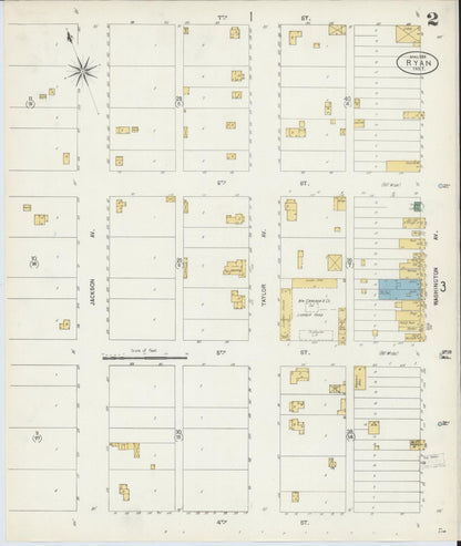Sanborn Fire Insurance Map from Ryan, Jefferson County, Oklahoma (1904), Sheet #0002 - Complete Map Set gallery image, historic Sanborn map, vintage wall art, Oklahoma Oklahoma