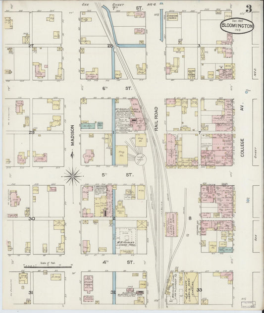 Sanborn Fire Insurance Map from Bloomington, Monroe County, Indiana (1887), Sheet #0003 - Historic Sanborn Fire Insurance Map Print, vintage old map wall art, antique decor, genealogy gift, Indiana Indiana map