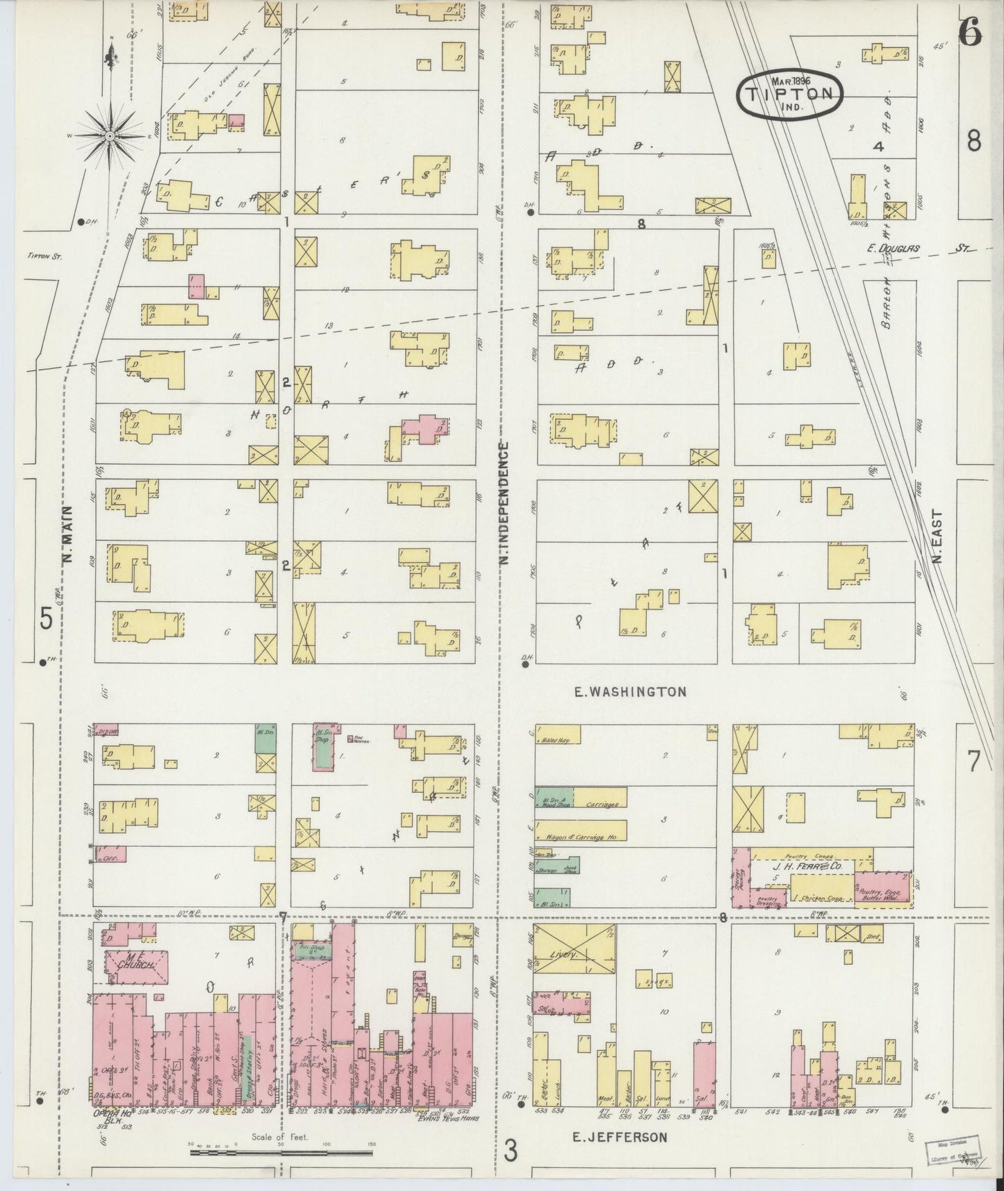 Sanborn Fire Insurance Map from Tipton, Tipton County, Indiana (1896), Sheet #0006 - Historic Sanborn Fire Insurance Map Print, vintage old map wall art, antique decor, genealogy gift, Indiana Indiana map