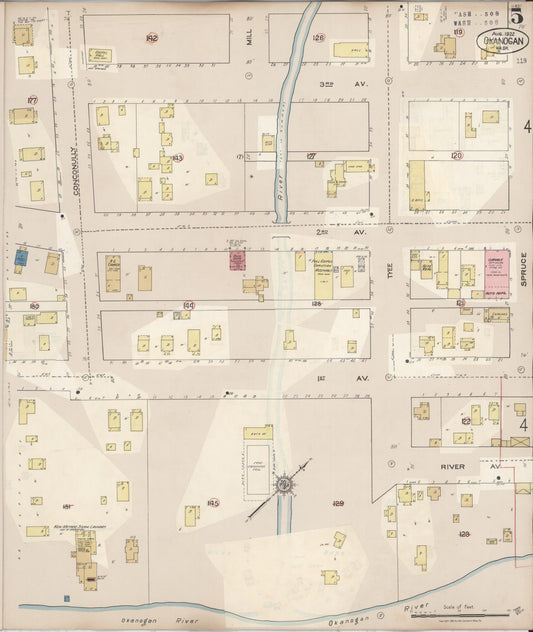 Sanborn Fire Insurance Map from Okanogan, Okanogan County, Washington (1945), Sheet #0005 - Historic Sanborn Fire Insurance Map Print, vintage old map wall art, antique decor, genealogy gift, Washington Washington map