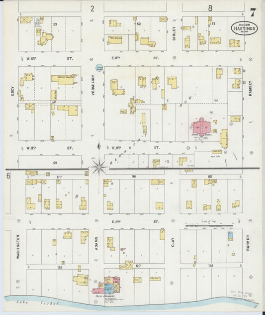 Sanborn Fire Insurance Map from Hastings, Dakota County, Minnesota (1898), Sheet #0007 - Historic Sanborn Fire Insurance Map Print, vintage old map wall art, antique decor, genealogy gift, Minnesota Minnesota map