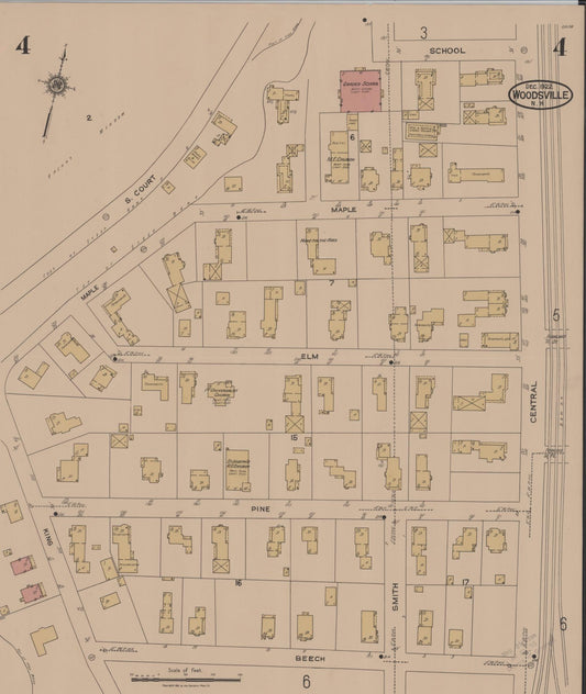 Sanborn Fire Insurance Map from Woodsville, Grafton County, New Hampshire (1922), Sheet #0004 - Historic Sanborn Fire Insurance Map Print, vintage old map wall art, antique decor, genealogy gift, New Hampshire New Hampshire map