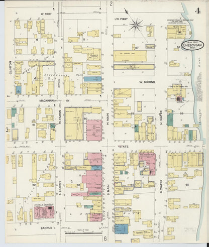 Sanborn Fire Insurance Map from Cheboygan, Cheboygan County, Michigan (1907), Sheet #0004 - Complete Map Set gallery image, historic Sanborn map, vintage wall art, Michigan Michigan
