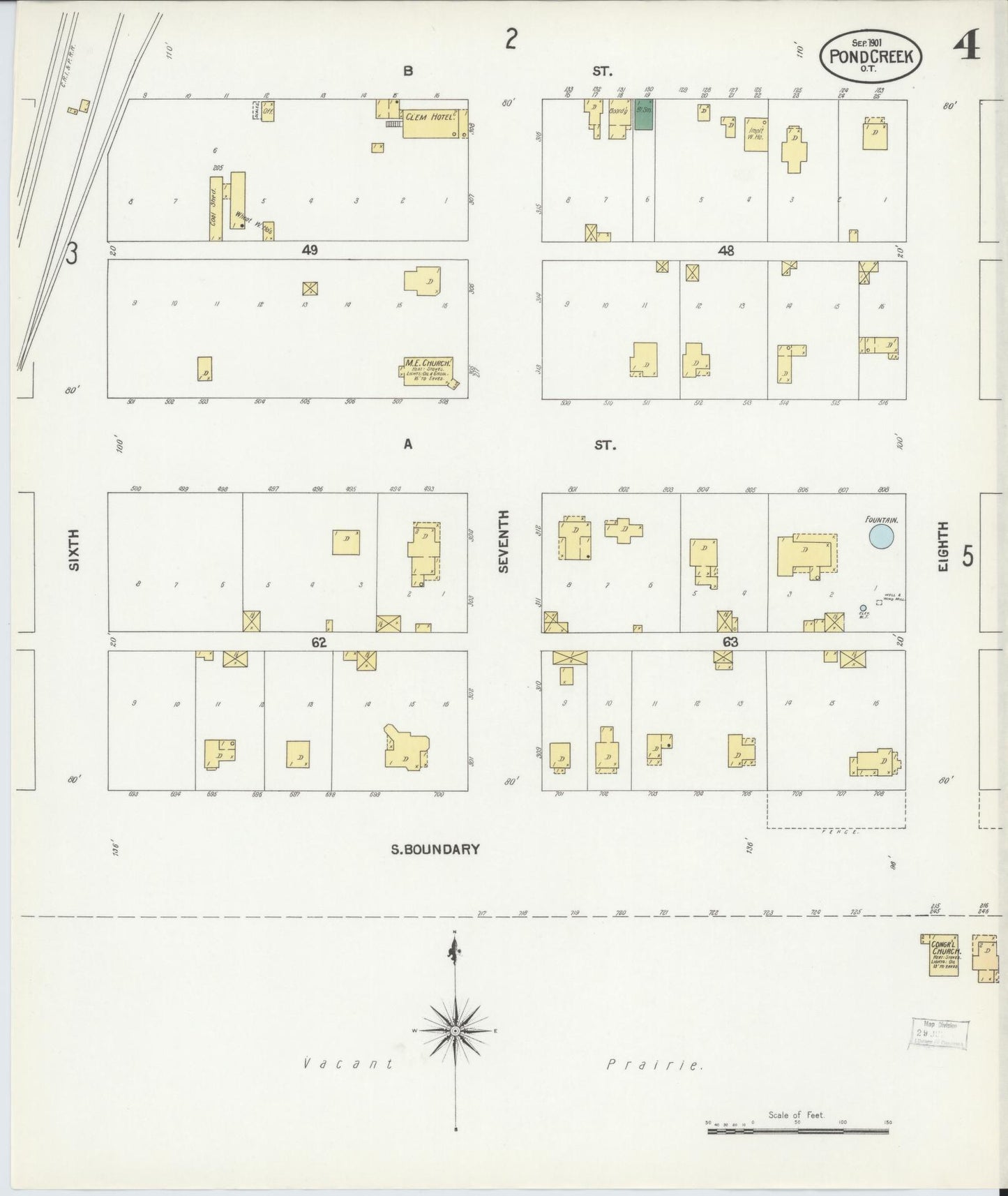 Sanborn Fire Insurance Map from Pond Creek, Grant County, Oklahoma (1901), Sheet #0004 - Complete Map Set gallery image, historic Sanborn map, vintage wall art, Oklahoma Oklahoma
