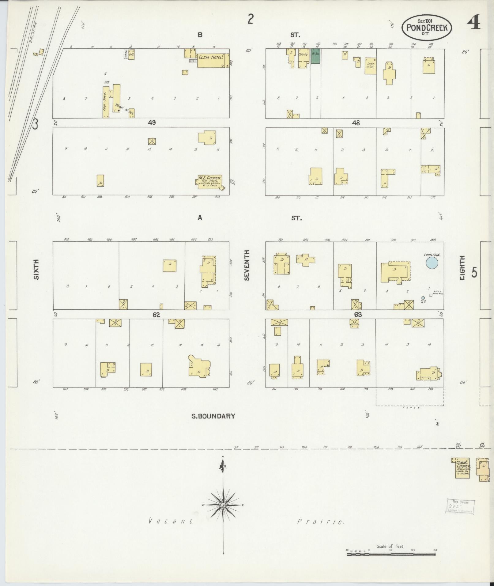 Sanborn Fire Insurance Map from Pond Creek, Grant County, Oklahoma (1901), Sheet #0004 - Complete Map Set gallery image, historic Sanborn map, vintage wall art, Oklahoma Oklahoma