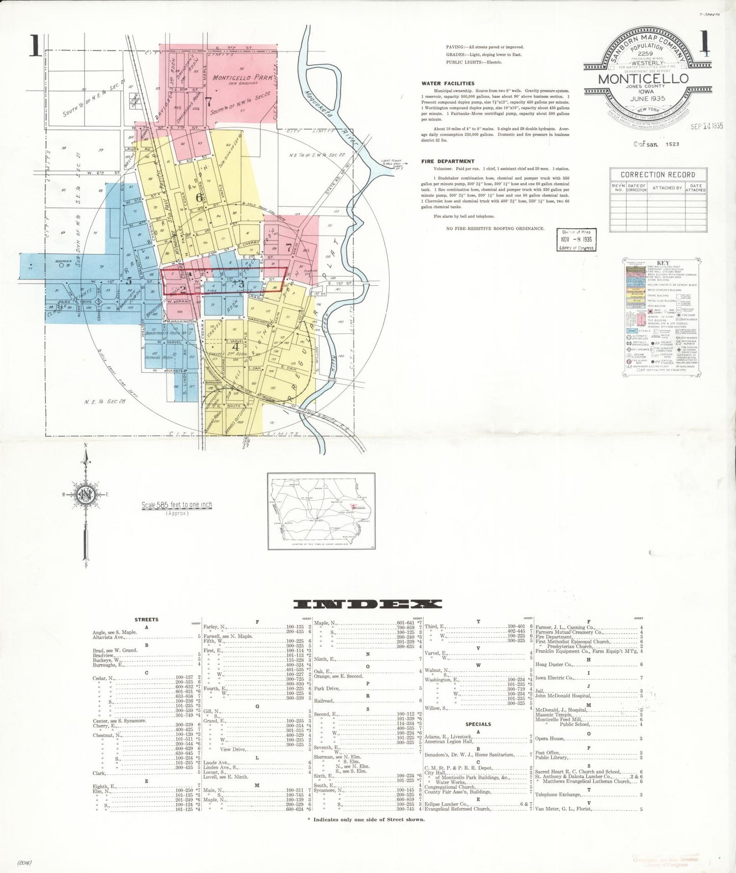 Sanborn Fire Insurance Map from Monticello, Jones County, Iowa (1935), Sheet #0001 - Historic Sanborn Fire Insurance Map Print