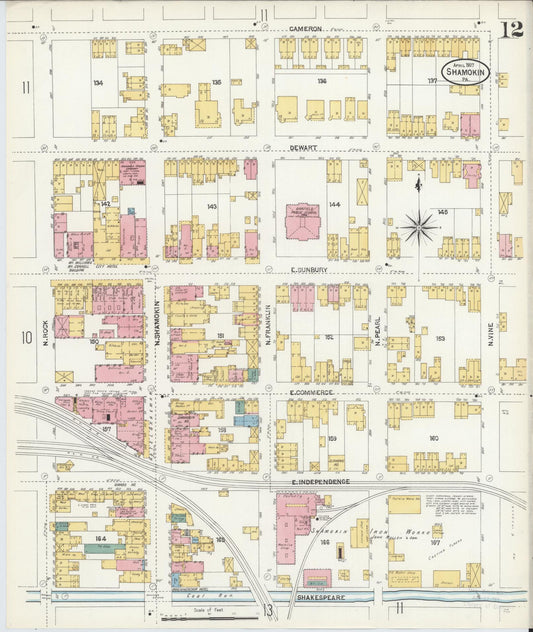 Sanborn Fire Insurance Map from Shamokin, Northumberland County, Pennsylvania (1907), Sheet #0012 - Historic Sanborn Fire Insurance Map Print, vintage old map wall art, antique decor, genealogy gift, Pennsylvania Pennsylvania map
