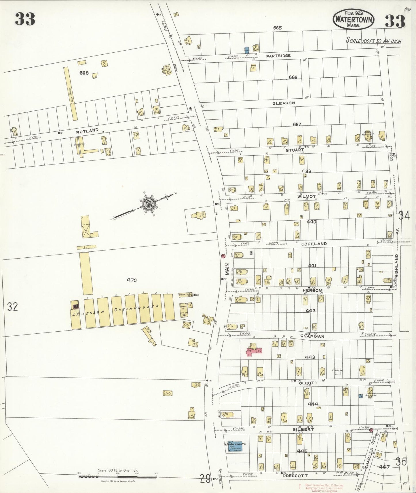 Sanborn Fire Insurance Map from Watertown, Middlesex County, Massachusetts (1923), Sheet #0033 - Complete Map Set gallery image, historic Sanborn map, vintage wall art, Massachusetts Massachusetts