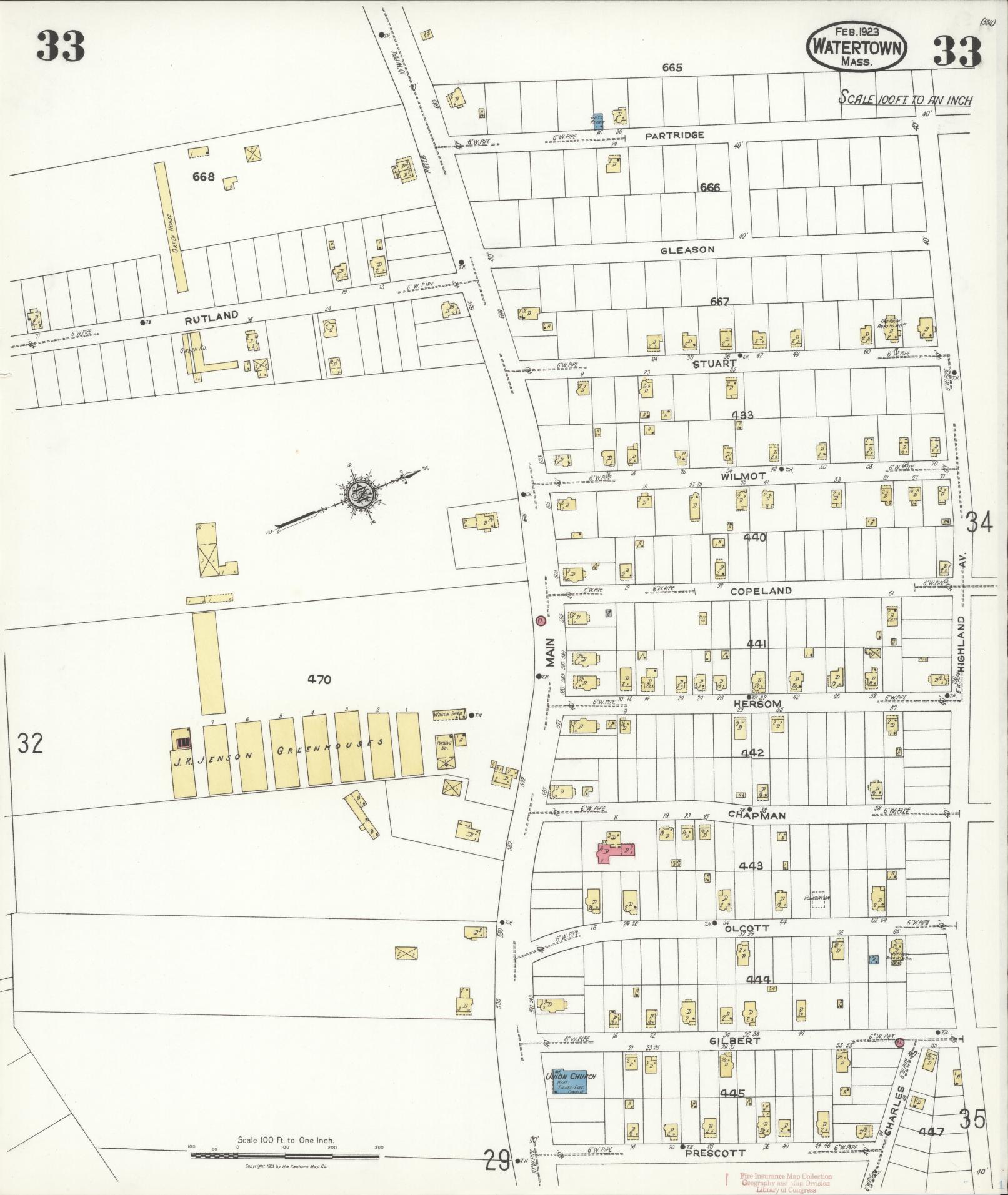 Sanborn Fire Insurance Map from Watertown, Middlesex County, Massachusetts (1923), Sheet #0033 - Complete Map Set gallery image, historic Sanborn map, vintage wall art, Massachusetts Massachusetts