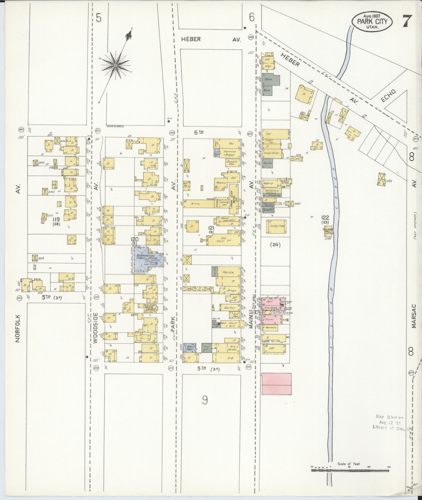 Sanborn Fire Insurance Map from Park City, Summit County, Utah (1907), Sheet #0007 - Complete Map Set gallery image, historic Sanborn map, vintage wall art, Utah Utah
