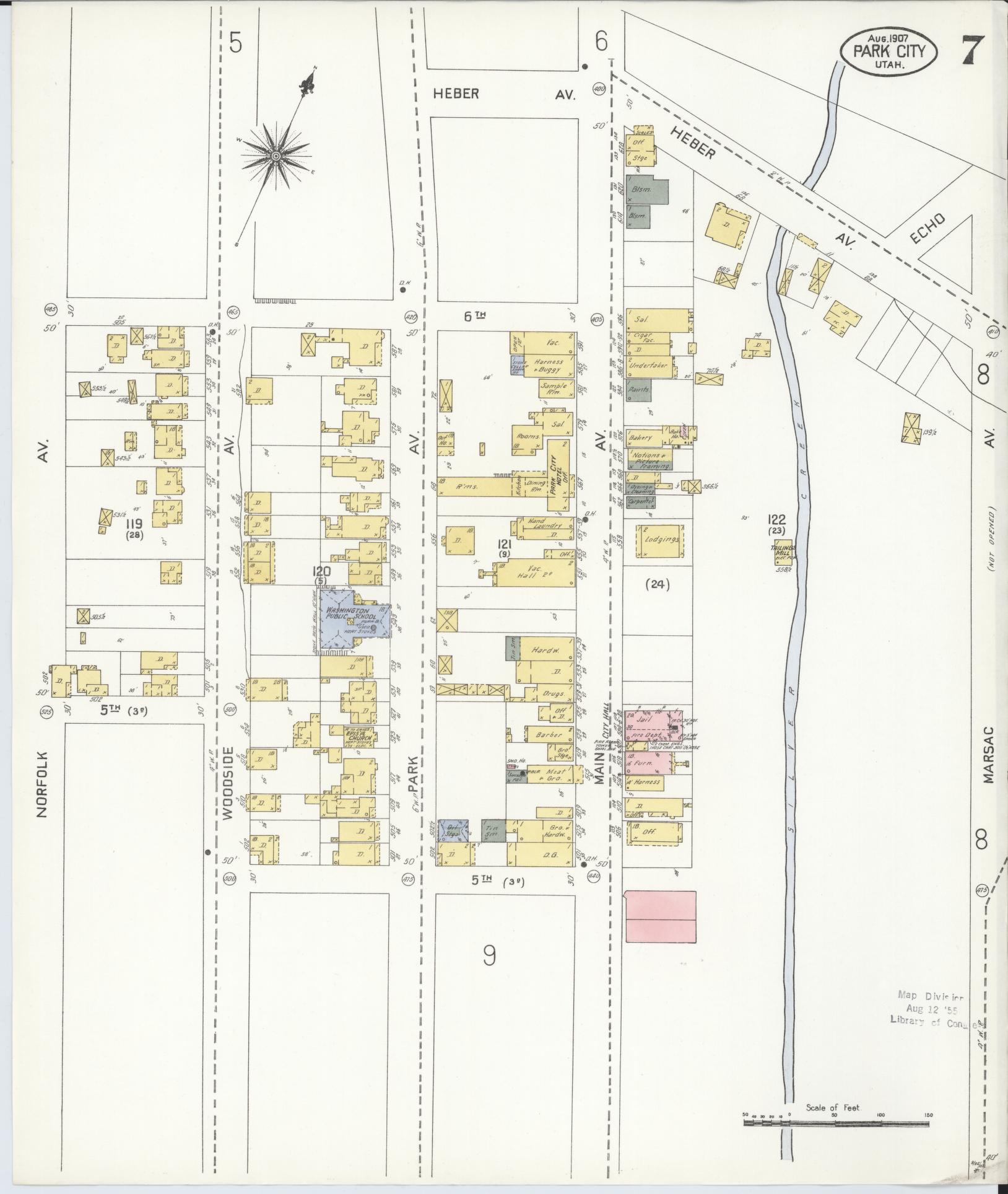 Sanborn Fire Insurance Map from Park City, Summit County, Utah (1907), Sheet #0007 - Complete Map Set gallery image, historic Sanborn map, vintage wall art, Utah Utah