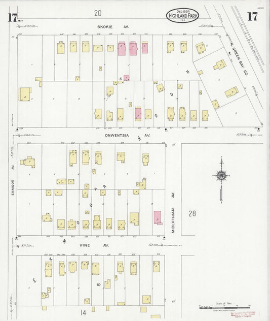 Sanborn Fire Insurance Map from Highland Park, Lake County, Illinois (1924), Sheet #0017 - Historic Sanborn Fire Insurance Map Print, vintage old map wall art, antique decor, genealogy gift, Illinois Illinois map