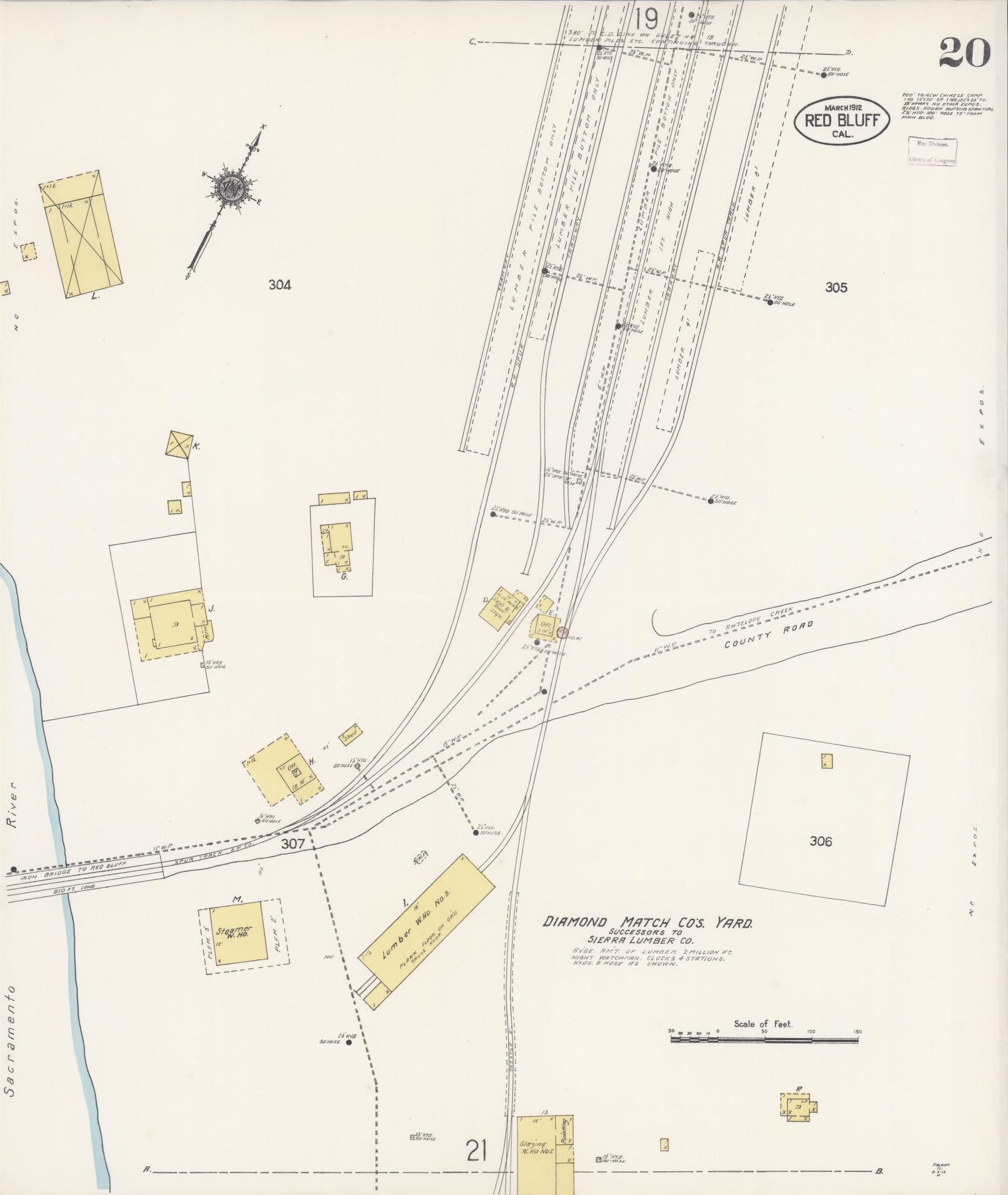 Sanborn Fire Insurance Map from Red Bluff, Tehama County, California (1912), Sheet #0020 - Complete Map Set gallery image, historic Sanborn map, vintage wall art, California California