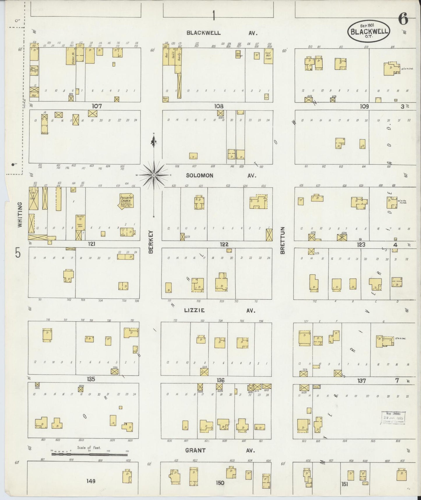 Sanborn Fire Insurance Map from Blackwell, Kay County, Oklahoma (1901), Sheet #0006 - Historic Sanborn Fire Insurance Map Print, vintage old map wall art, antique decor, genealogy gift, Oklahoma Oklahoma map