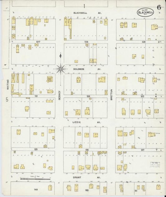 Sanborn Fire Insurance Map from Blackwell, Kay County, Oklahoma (1901), Sheet #0006 - Historic Sanborn Fire Insurance Map Print, vintage old map wall art, antique decor, genealogy gift, Oklahoma Oklahoma map