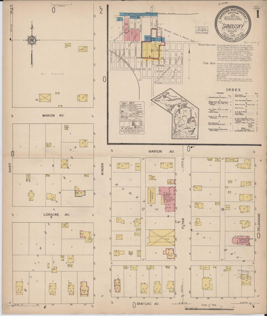 Sanborn Fire Insurance Map from Sandusky, Sanilac County, Michigan (1922), Sheet #0001 - Historic Sanborn Fire Insurance Map Print, vintage old map wall art, antique decor, genealogy gift, Michigan Michigan map