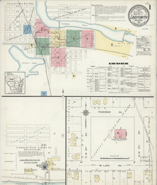 Sanborn Fire Insurance Map from Ladysmith, Rusk County, Wisconsin (1914), Sheet #0001 - Historic Sanborn Fire Insurance Map Print, vintage old map wall art, antique decor, genealogy gift, Wisconsin Wisconsin map