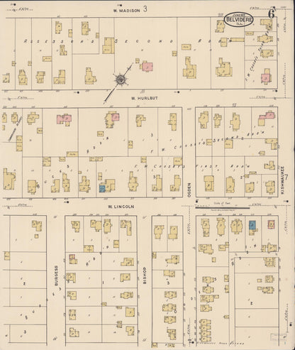 Sanborn Fire Insurance Map from Belvidere, Boone County, Illinois (1922), Sheet #0006 - Historic Sanborn Fire Insurance Map Print, vintage old map wall art, antique decor, genealogy gift, Illinois Illinois map