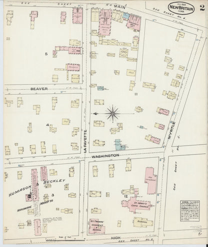 Sanborn Fire Insurance Map from New Britain, Hartford County, Connecticut (1884), Sheet #0002 - Complete Map Set gallery image, historic Sanborn map, vintage wall art, Connecticut Connecticut