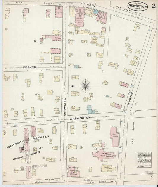 Sanborn Fire Insurance Map from New Britain, Hartford County, Connecticut (1884), Sheet #0002 - Complete Map Set gallery image, historic Sanborn map, vintage wall art, Connecticut Connecticut