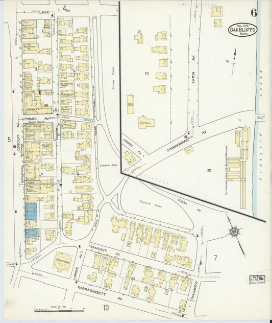 Sanborn Fire Insurance Map from Oak Bluffs, Dukes County, Massachusetts (1914), Sheet #0006 - Historic Sanborn Fire Insurance Map Print, vintage old map wall art, antique decor, genealogy gift, Massachusetts Massachusetts map