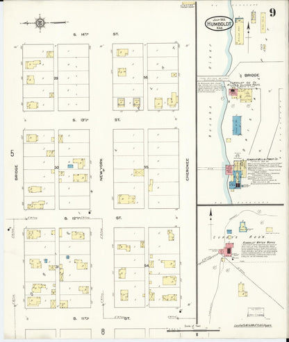 Sanborn Fire Insurance Map from Humboldt, Allen County, Kansas (1913), Sheet #0009 - Complete Map Set gallery image, historic Sanborn map, vintage wall art, Kansas Kansas