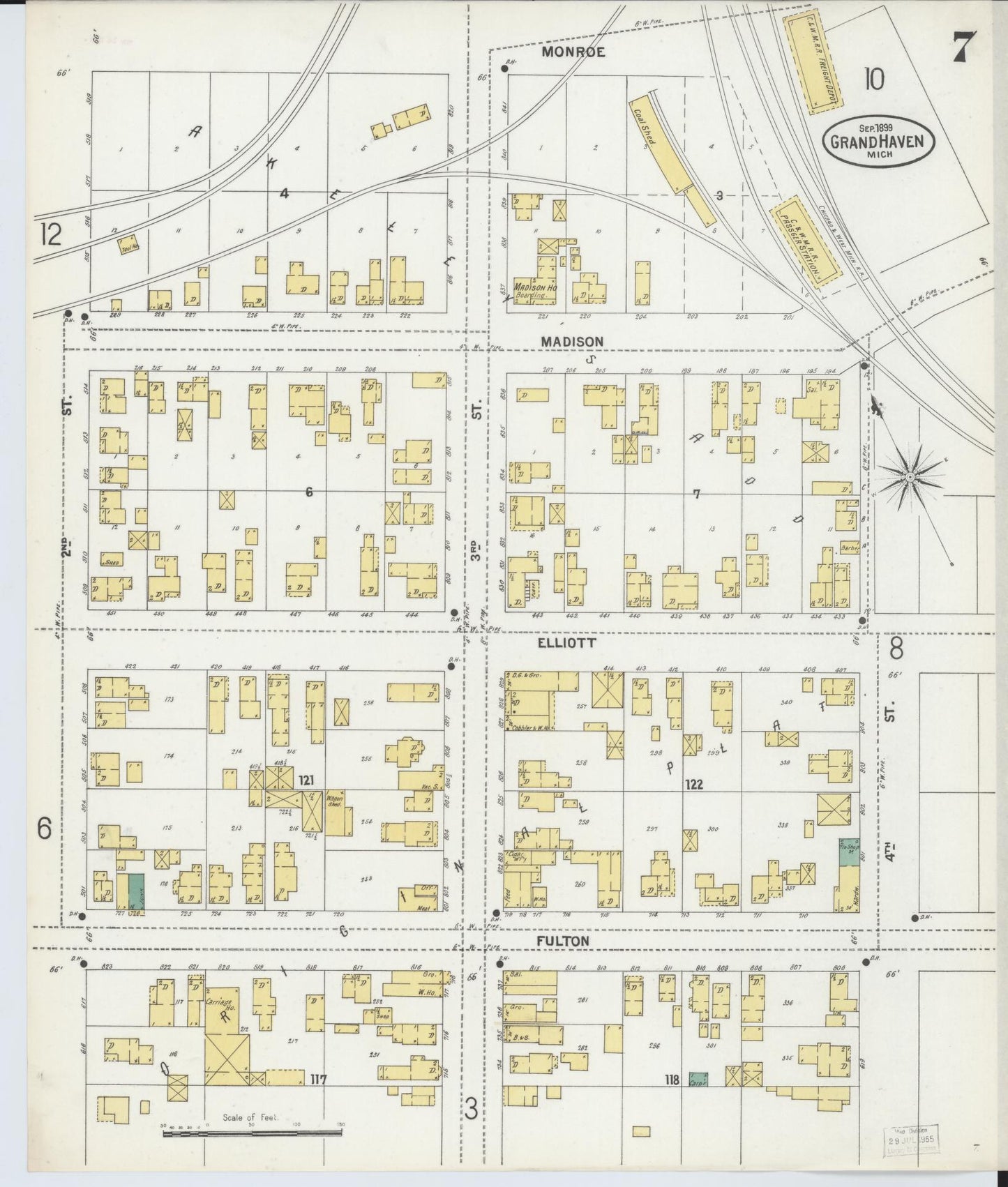 Sanborn Fire Insurance Map from Grand Haven, Ottawa County, Michigan (1899), Sheet #0007 - Complete Map Set gallery image, historic Sanborn map, vintage wall art, Michigan Michigan
