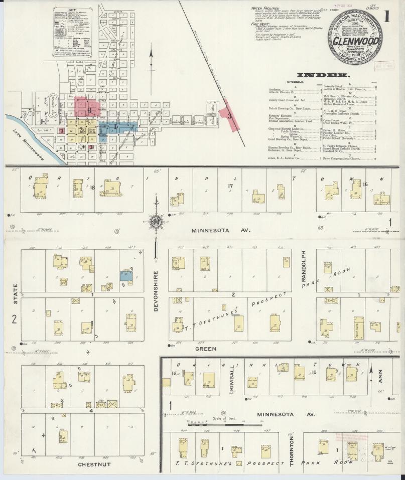 Sanborn Fire Insurance Map from Glenwood, Pope County, Minnesota. (1909) – Map View