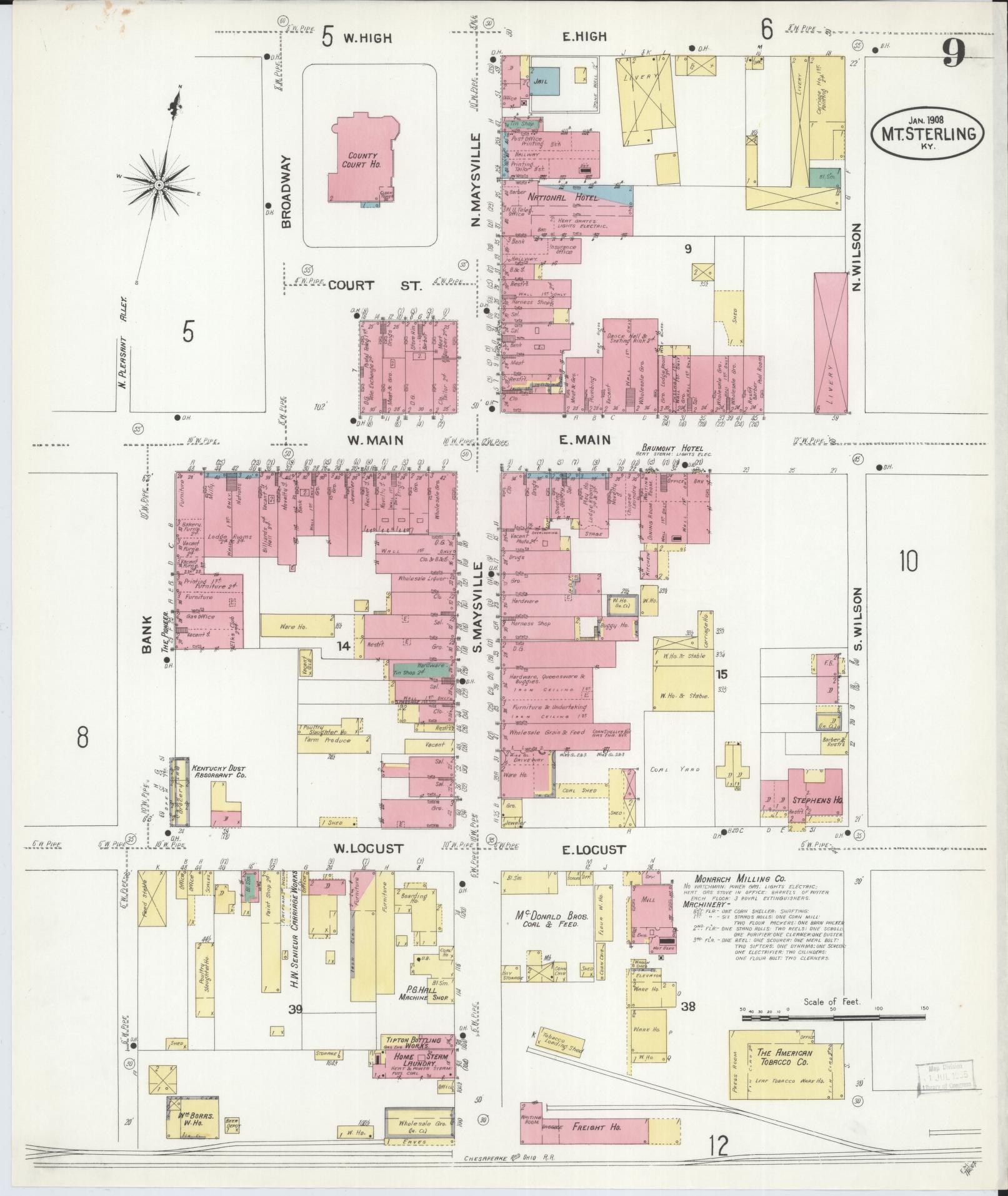 Sanborn Fire Insurance Map from Mount Sterling, Montgomery County, Kentucky (1908), Sheet #0009 - Complete Map Set gallery image, historic Sanborn map, vintage wall art, Kentucky Kentucky