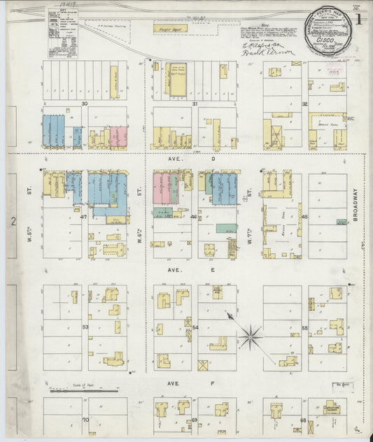 Sanborn Fire Insurance Map from Cisco, Eastland County, Texas (1896), Sheet #0001 - Historic Sanborn Fire Insurance Map Print, vintage old map wall art, antique decor, genealogy gift, Texas Texas map