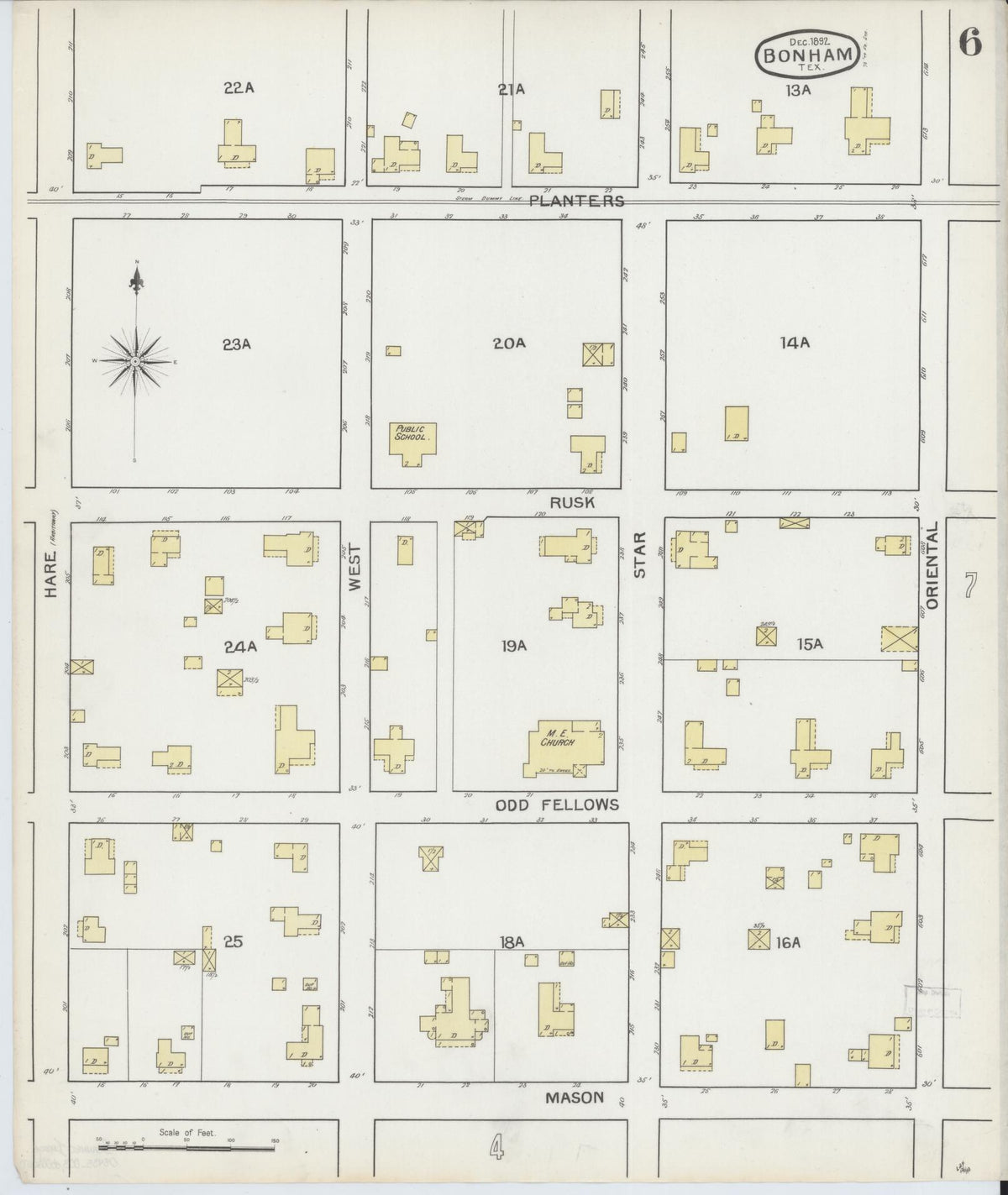 Sanborn Fire Insurance Map from Bonham, Fannin County, Texas (1892), Sheet #0006 - Complete Map Set gallery image, historic Sanborn map, vintage wall art, Texas Texas