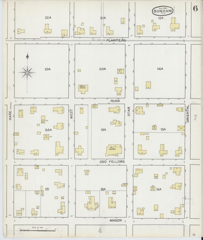 Sanborn Fire Insurance Map from Bonham, Fannin County, Texas (1892), Sheet #0006 - Complete Map Set gallery image, historic Sanborn map, vintage wall art, Texas Texas