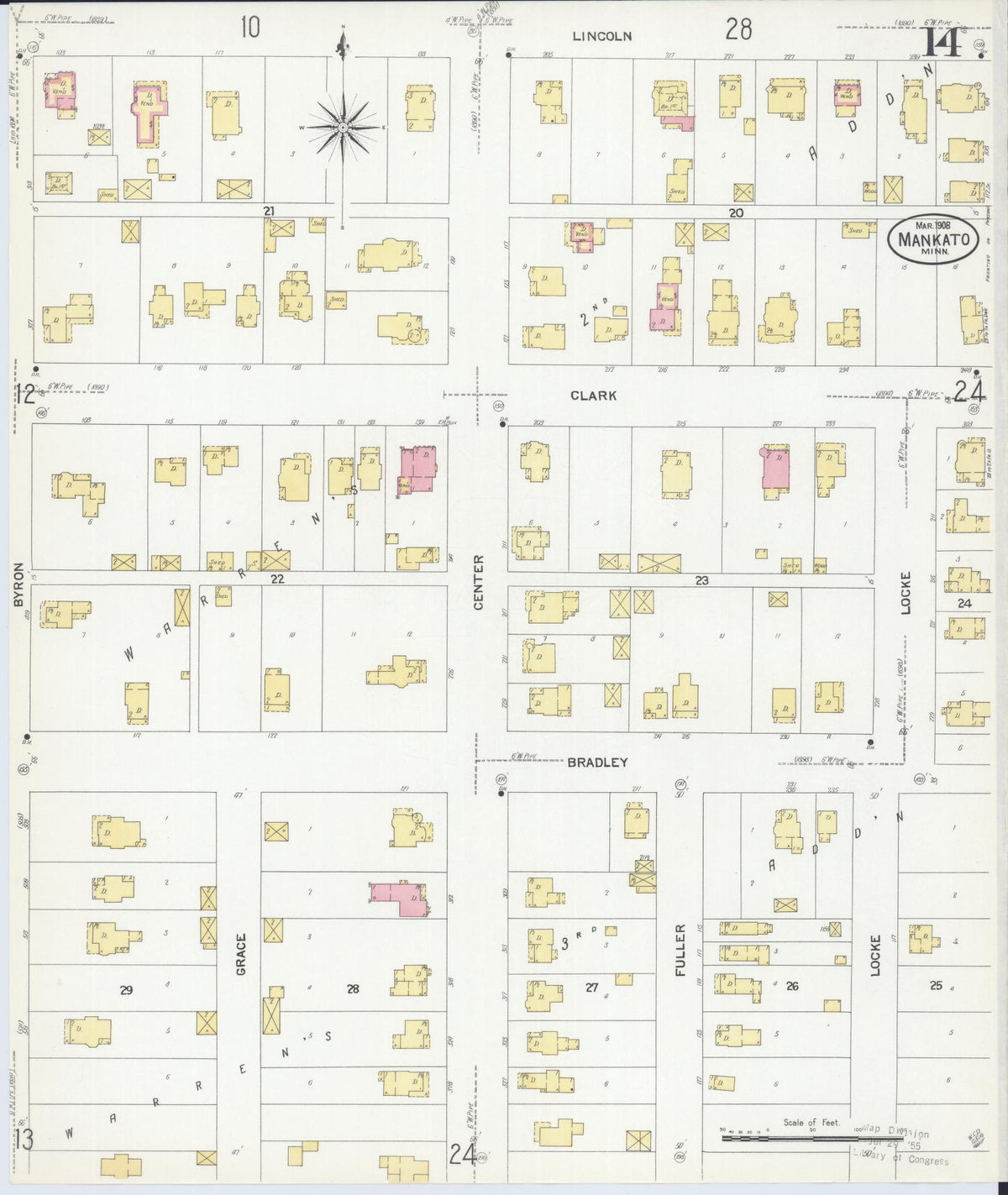 Sanborn Fire Insurance Map from Mankato, Blue Earth County, Minnesota (1908), Sheet #0014 - Complete Map Set gallery image, historic Sanborn map, vintage wall art, Minnesota Minnesota