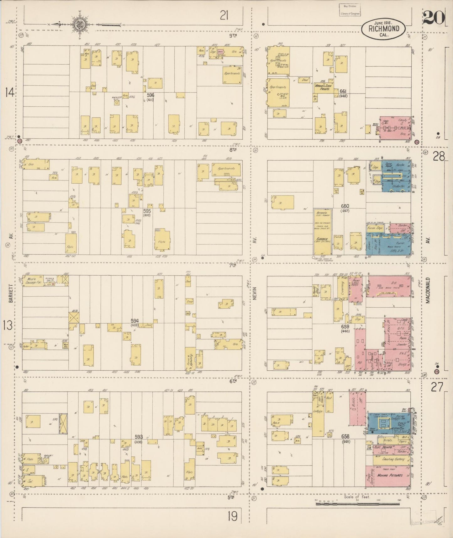 Sanborn Fire Insurance Map from Richmond, Contra Costa County, California (1916), Sheet #0020 - Complete Map Set gallery image, historic Sanborn map, vintage wall art, California California