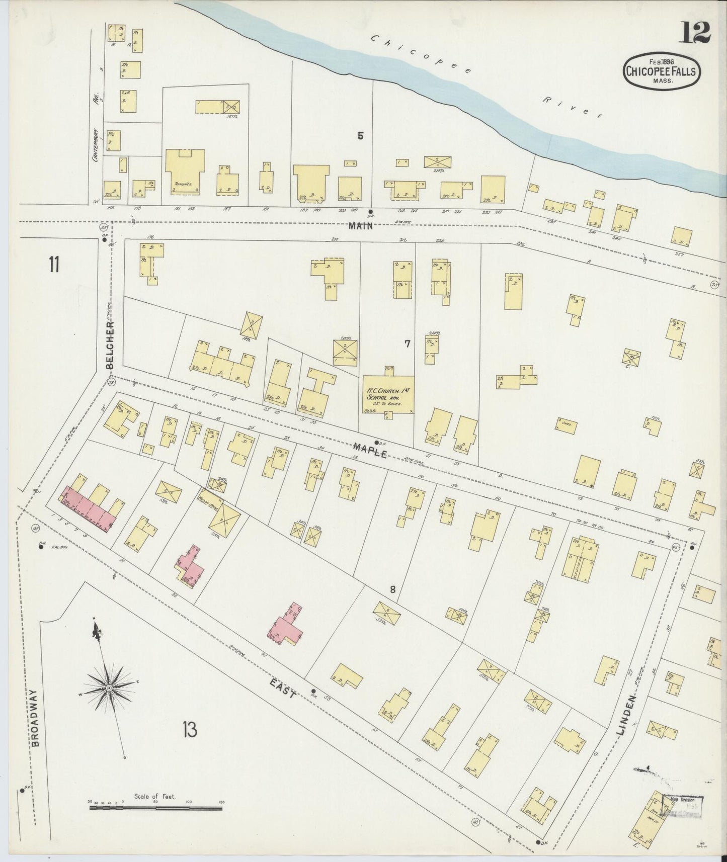 Sanborn Fire Insurance Map from Chicopee, Hampden County, Massachusetts (1896), Sheet #0012 - Complete Map Set gallery image, historic Sanborn map, vintage wall art, Massachusetts Massachusetts