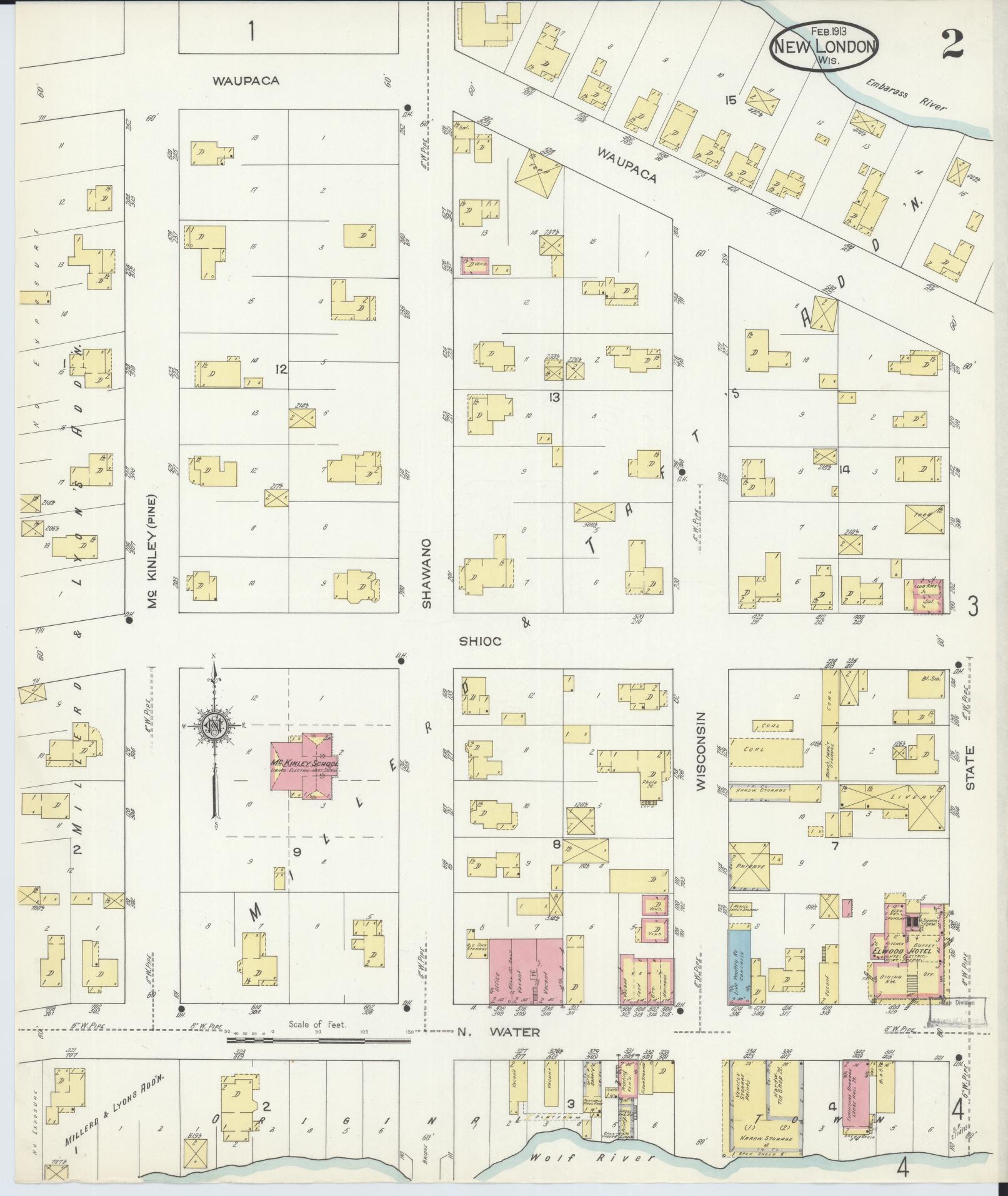 Sanborn Fire Insurance Map from New London, Waupaca and Outagamie Counties, Wisconsin (1913), Sheet #0002 - Historic Sanborn Fire Insurance Map Print, vintage old map wall art, antique decor, genealogy gift, Wisconsin Wisconsin map
