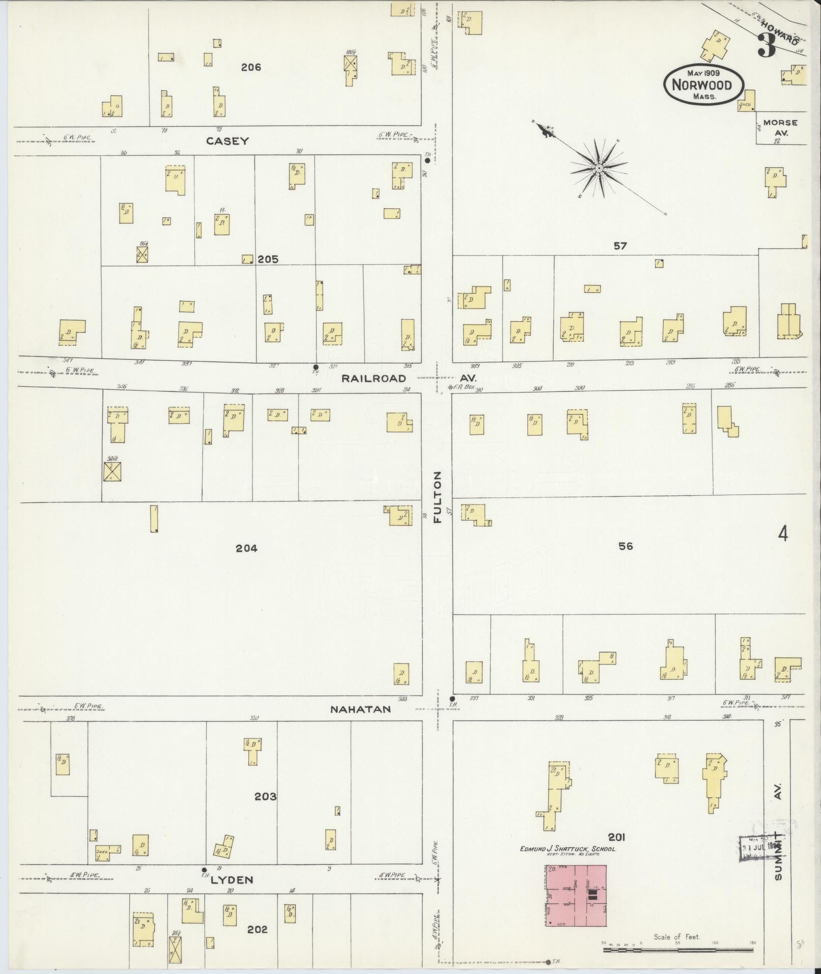 Sanborn Fire Insurance Map from Norwood, Norfolk County, Massachusetts (1909), Sheet #0003 - Complete Map Set gallery image, historic Sanborn map, vintage wall art, Massachusetts Massachusetts